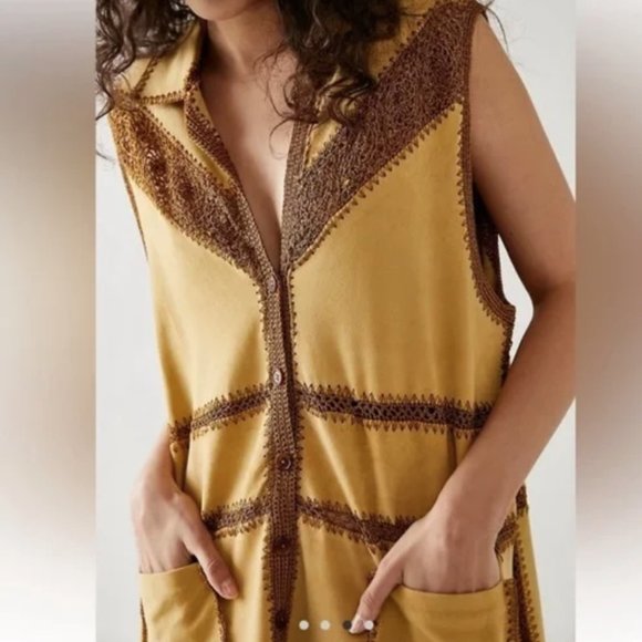 Free People suede Mini Dress vest duster crochet NEW - Picture 2 of 10